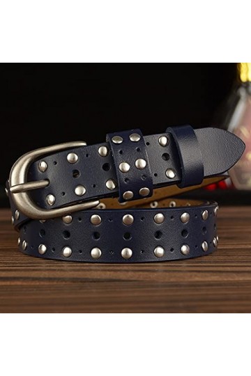 DYXYH Véritable Creuse Véritable Véritable Véritable Cuir pour Femmes Sangle de rivette pour Jeans Color : Blue, Size : 105 