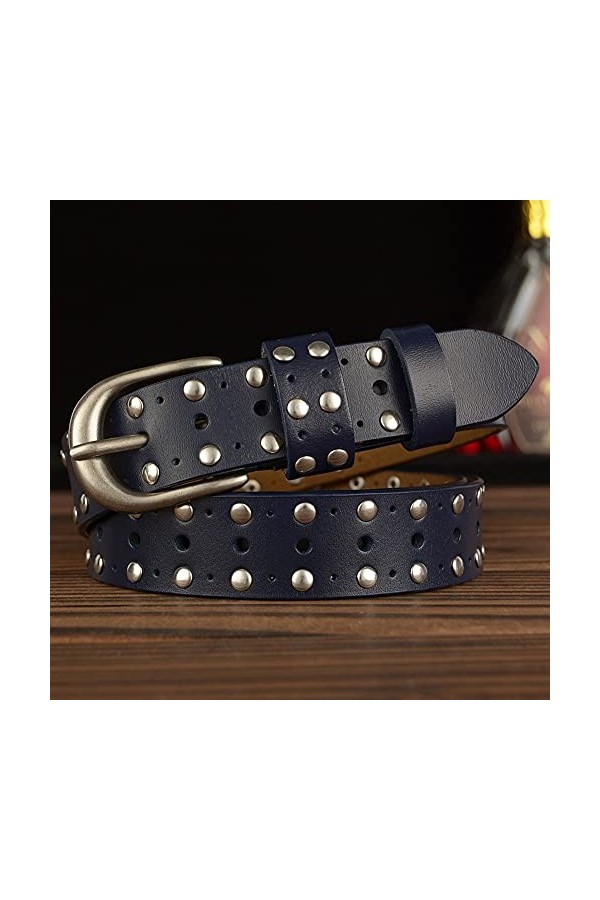 DYXYH Véritable Creuse Véritable Véritable Véritable Cuir pour Femmes Sangle de rivette pour Jeans Color : Blue, Size : 105 