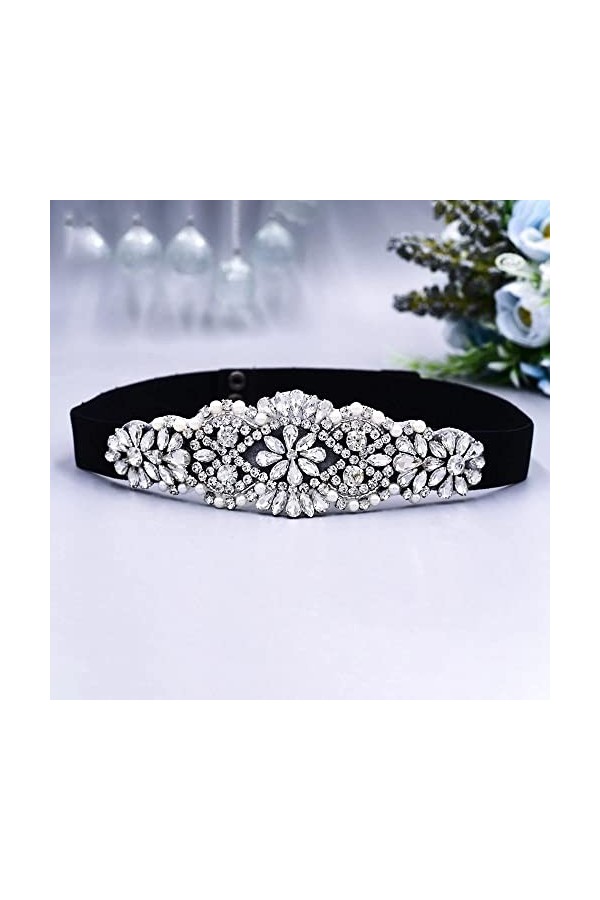 LEIGE Ceinture brillante étincelle des élastiques ceinture en strass for femmes habiller la courroie de la courbe de mariée c