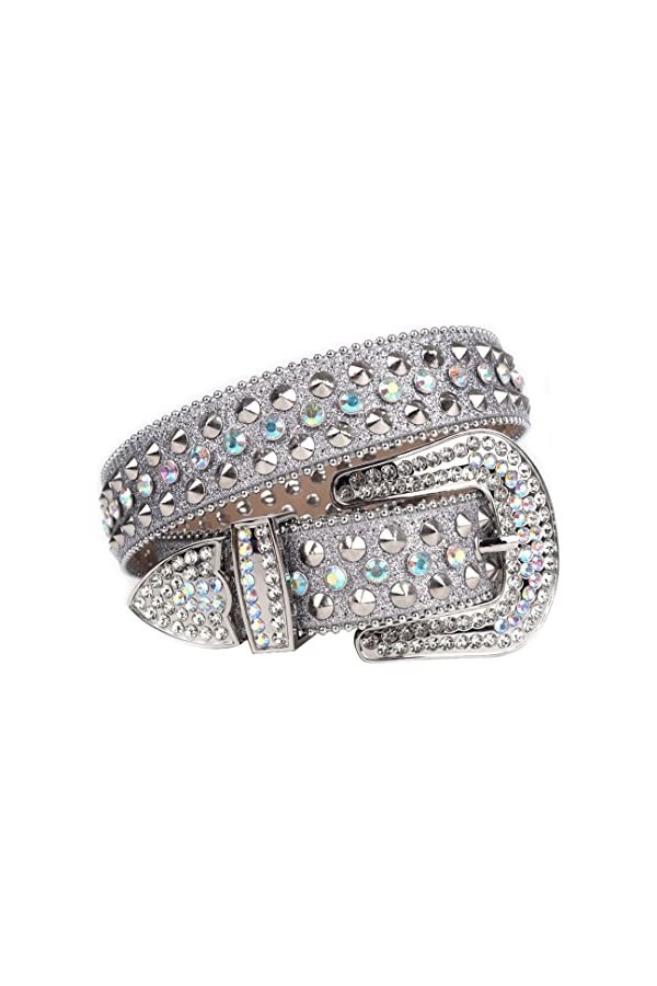 Ceinture de luxe pour homme et femme avec rivets Cinto de strass pour jeans Bleu occidental 111,8 cm