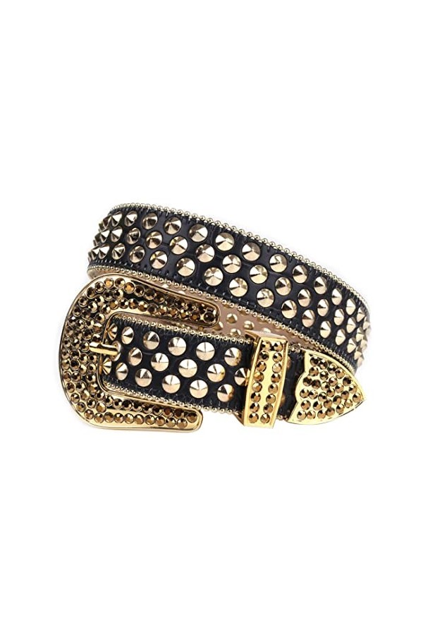 Ceinture de luxe pour homme et femme avec rivets Cinto de strass pour jeans Bleu occidental 111,8 cm