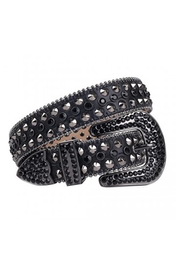 Ceinture Western en cuir pour homme et femme avec boucle de ceinture à rivets dorés et strass pour jeans Cinturones Para Muje