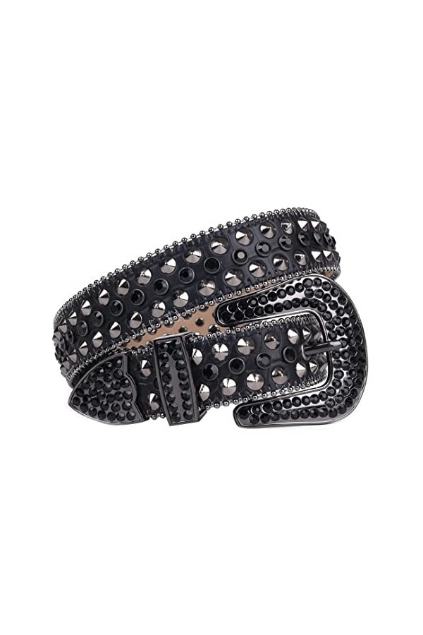 Ceinture Western en cuir pour homme et femme avec boucle de ceinture à rivets dorés et strass pour jeans Cinturones Para Muje