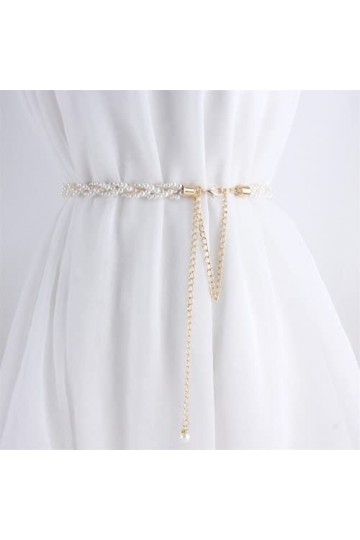 NXYJD Robe de chaîne de taille en perles en couches douces avec une jupe de chemise Belt Womens Fine tricot pull chaîne Col