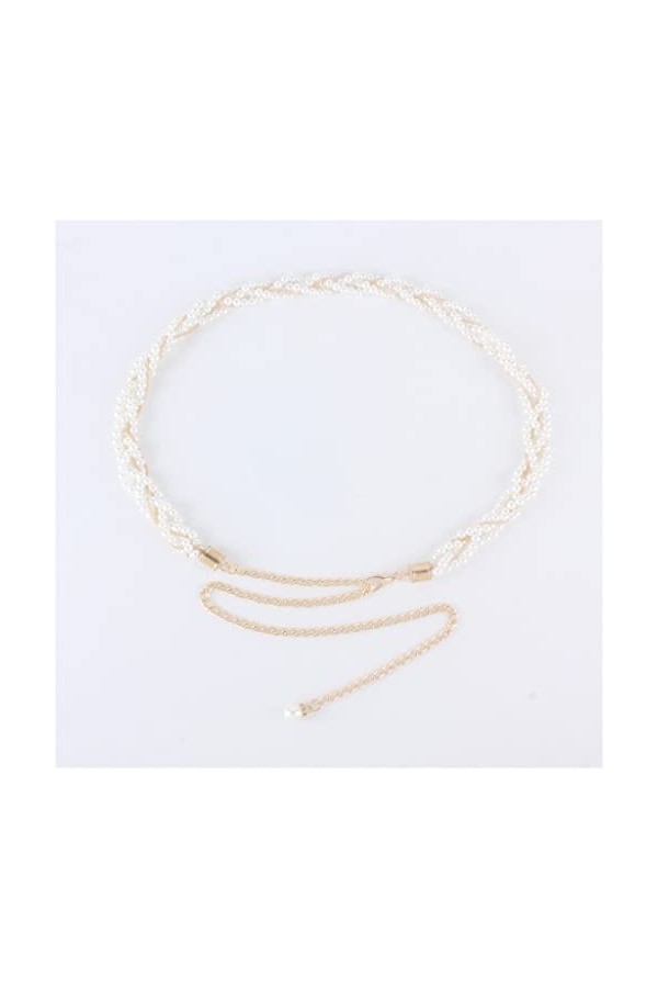 NXYJD Robe de chaîne de taille en perles en couches douces avec une jupe de chemise Belt Womens Fine tricot pull chaîne Col