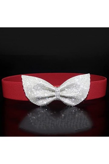 MIAOHY Modèles de Ceinture Fine for Femmes avec nœud en Strass Cent avec des Robes de Plumes Joint de Taille élastique Blanc 