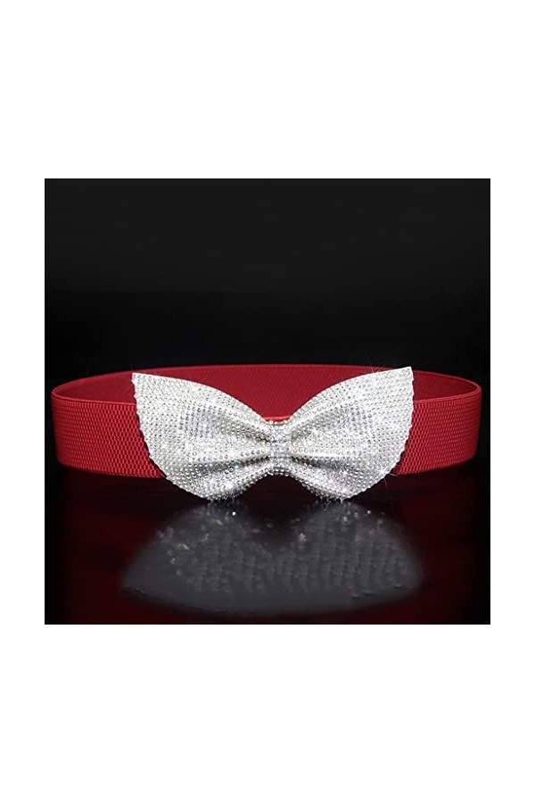 MIAOHY Modèles de Ceinture Fine for Femmes avec nœud en Strass Cent avec des Robes de Plumes Joint de Taille élastique Blanc 