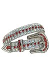 Ceinture en strass style punk Hot Girl avec boucle en cuir PU véritable 3,8 cm de largeur, Argent-rouge1, 28-30W