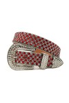 Ceinture en strass style punk Hot Girl avec boucle en cuir PU véritable 3,8 cm de largeur, Argent-rouge1, 28-30W