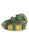 Ceinture de cowgirl western cowboy incrustée de strass pour femme - Vert - L