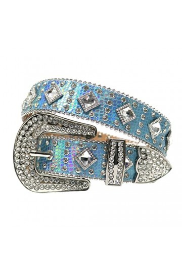 Ceinture à rivets en cristal pour homme et femme, bleu/blanc, 33-35inch