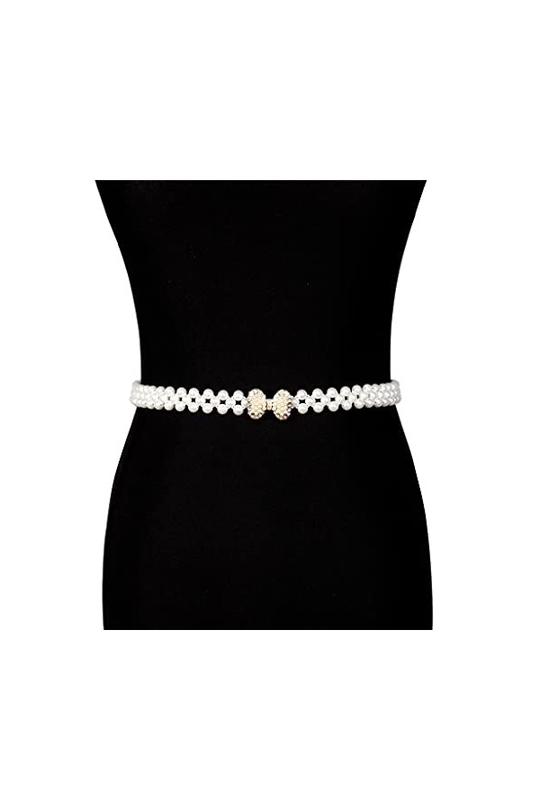 TJLSS Ceinture élastique pour Femme Blanche Perle Cristal crevette chaîne de Ceinture Boucle féminin Filles Pull Robe fête C