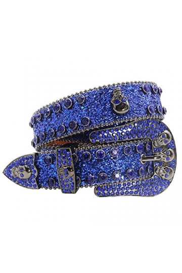 Fashion Strap Diamond Belt Western Crystal Clouté Ceinture Cowgirl Cowboy Strass Ceinture Pour Femmes Hommes, Crâne 14,105cm