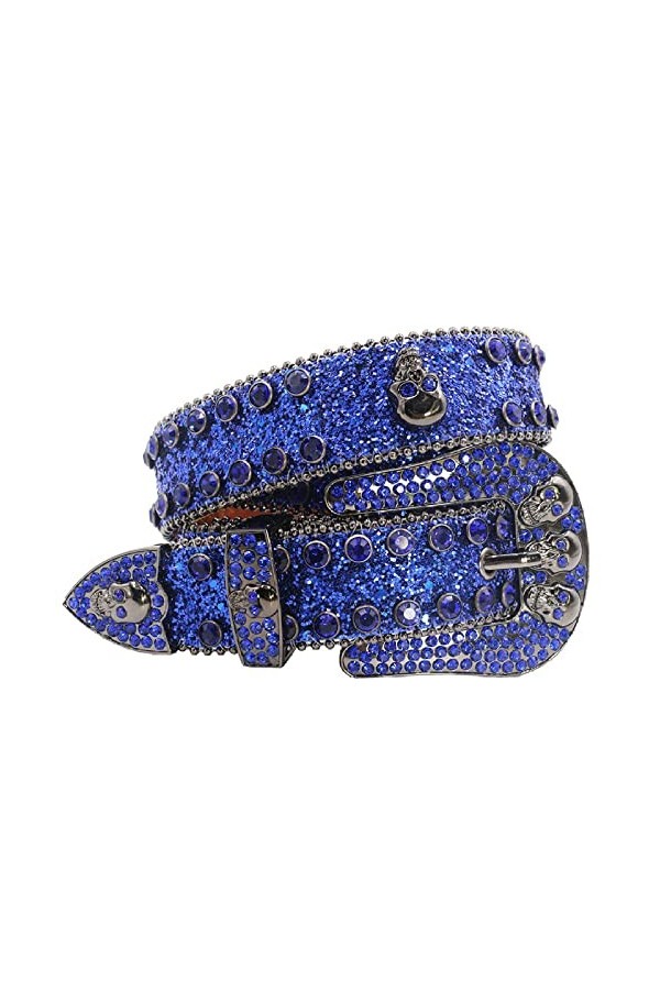 Fashion Strap Diamond Belt Western Crystal Clouté Ceinture Cowgirl Cowboy Strass Ceinture Pour Femmes Hommes, Crâne 14,105cm