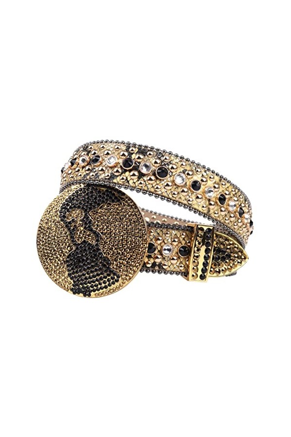 Ceinture Strass Dorée Sangle Boucle Western Ceintures Cloutées Diamants Cowgirl Cowboy Jeans Gold 42 inch