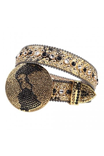 Ceinture Strass Dorée Sangle Boucle Western Ceintures Cloutées Diamants Cowgirl Cowboy Jeans Gold 38 inch