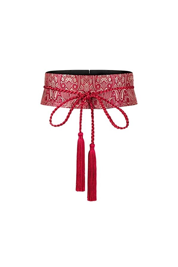 ZYING Ceinture tissée Tunique en Soie pour Femme Robe Longue Accessoires Ceinture Rouge Paisley Rose de Style Chinois Color 
