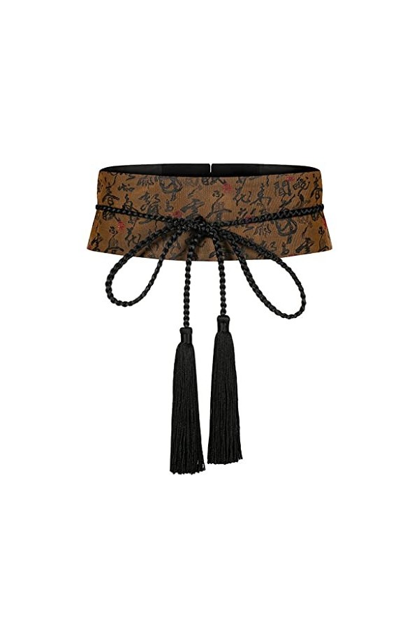 ZYING Couleur café Style Chinois Brosse écriture décoration Taille Ceinture Dames Jeunesse Mode Gland Sauvage Ceinture Color