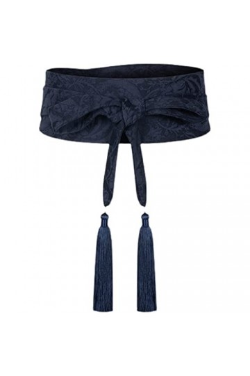 ZYING Rétro Tibétain Bleu Style Chinois Glands Réglable Ceinture Double Cercle Robe Polyvalente Ceinture Décorative Universel