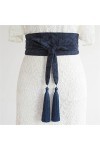 ZYING Rétro Tibétain Bleu Style Chinois Glands Réglable Ceinture Double Cercle Robe Polyvalente Ceinture Décorative Universel