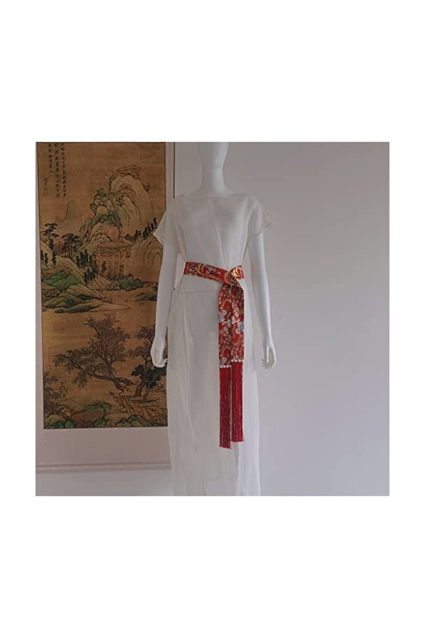 ZYING Ceinture à Pampilles de Style Chinois, Fil dor perlé, extérieur de Bon augure Rouge Sunburst, Longue Ceinture élégante