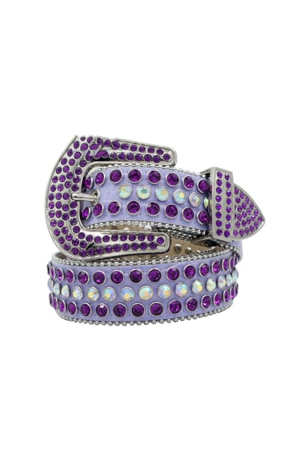 Pulcykp Ceinture western unisexe cloutée en jean vintage bling cowgirl cowboy, violet, XL-130cm