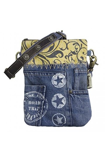 Sunsa Sac à main en toile et cuir avec poches en jean pour femme