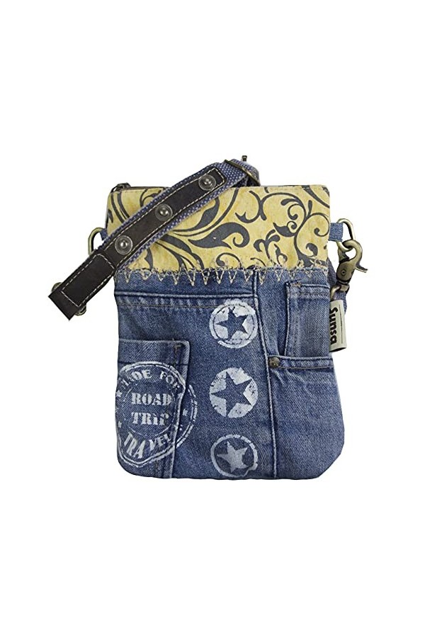 Sunsa Sac à main en toile et cuir avec poches en jean pour femme