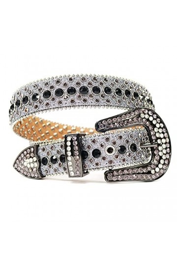 Ceinture de luxe unisexe avec strass incrustés de strass, Blanc/doré, 122 cm