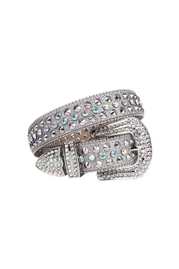 Haitpant Strass Ceinture Diamant Et Rivet Ceinture De Luxe Brillant Sangle Pour Femmes Homme Pour Jeans Cowboy Cowgirl, bleu,