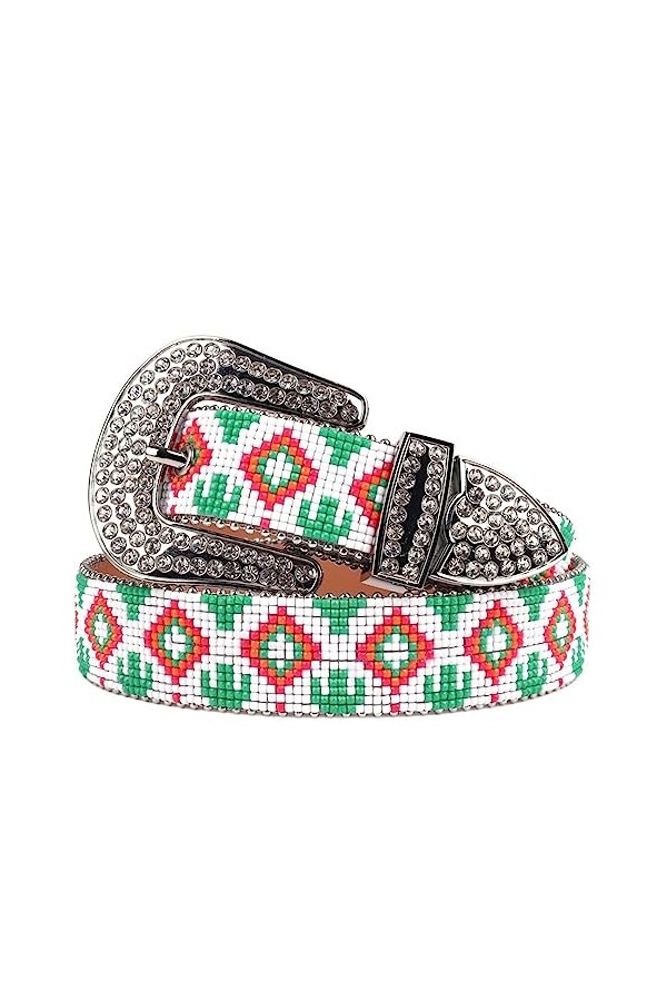 Ceinture à perles pour homme et femme - Sangle vintage - Large boucle - Strass - Ceintures de cowgirl