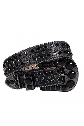 Ceinture en strass de luxe avec boucle en diamant pour homme et femme Noir