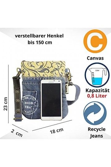 Sunsa Sac à main en toile et cuir avec poches en jean pour femme