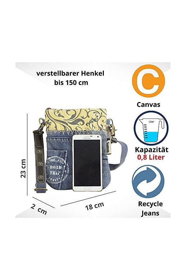 Sunsa Sac à main en toile et cuir avec poches en jean pour femme