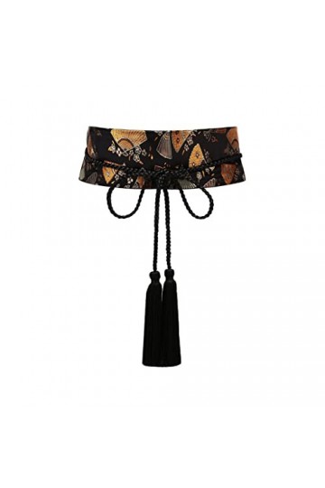 XYZMDJ Le Style Country rétro est Fin, Motif déventail brodé tissé à Glands, décoration féminine, Large Ceinture de Bandage 