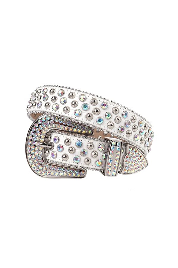 Ceinture en strass occidentale Ceinture de diamant Cowgirl Denim Bling Crystal Belt, Blanc coloré 2, 112