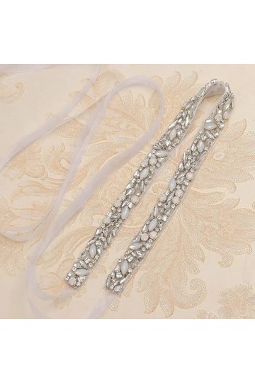 JJZXD Bande nuptiale de cristaux dopale et ceinture à la main en argent Couleur robe de mariée de la ceinture de la ceinture