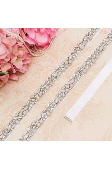 JJZXD Bande nuptiale de cristaux dopale et ceinture à la main en argent Couleur robe de mariée de la ceinture de la ceinture