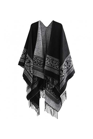 Superora Poncho Châle Elégant Chaud Ouvert à Carré Automne Hiver Femme Noir ,Taille unique