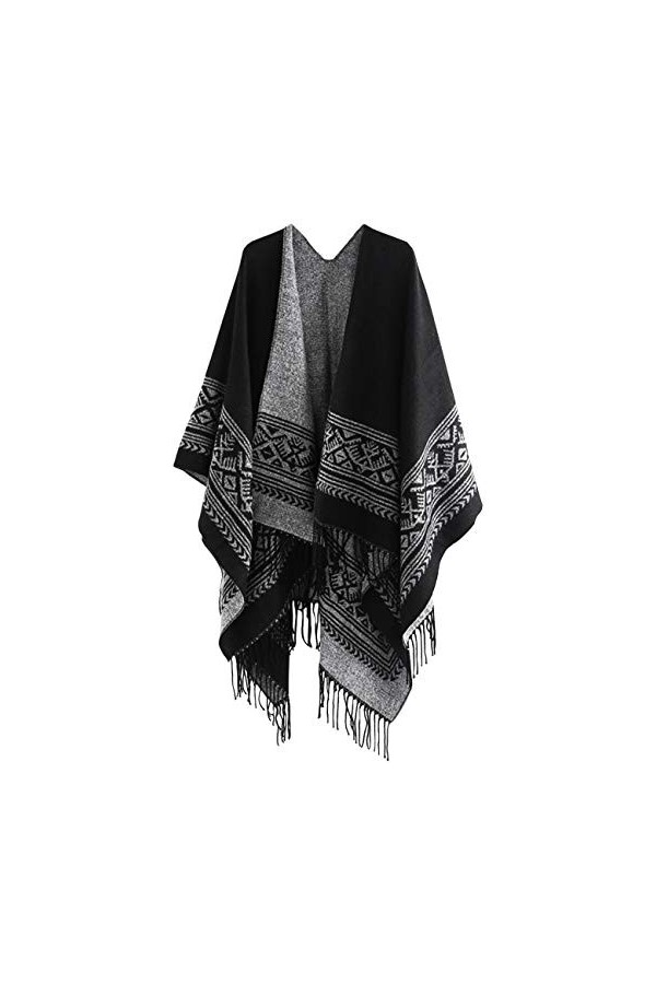 Superora Poncho Châle Elégant Chaud Ouvert à Carré Automne Hiver Femme Noir ,Taille unique