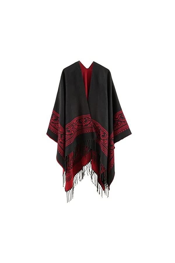 Superora Poncho Châle Elégant Chaud Ouvert à Carré Automne Hiver Femme Noir ,Taille unique