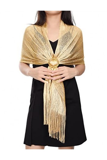 heekpek Chale Femme Mariage Doré Écharpe Châle Étole Mariage Wrap Foulard pour Soirée Cérémonies Parties Fêtes Mariage, or, T
