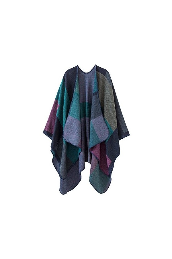 Shmily Girl Femme Cape Poncho Extra Large écharpe Châle Blanket Poncho Automne Hiver One Size, Rayé/Bleu Marine 