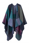 Shmily Girl Femme Cape Poncho Extra Large écharpe Châle Blanket Poncho Automne Hiver One Size, Rayé/Bleu Marine 
