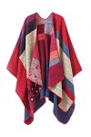 Shmily Girl Femme Cape Poncho Extra Large écharpe Châle Blanket Poncho Automne Hiver One Size, Rayé/Bleu Marine 