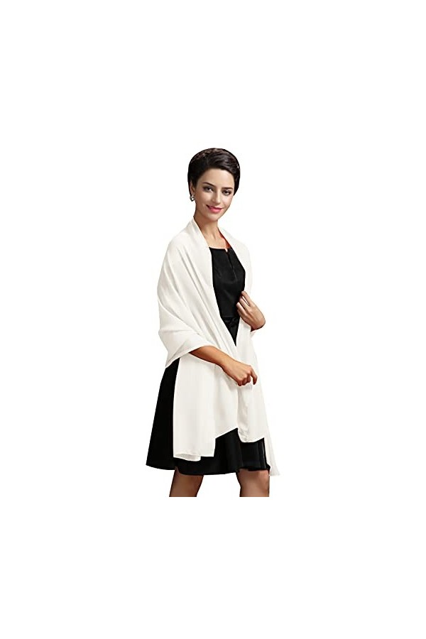 Misshow Femme Chic Elégante Echarpe/Châle/Foulard/Etole/Pashmina Longue en Mousseline pour Soirée Mariage Cocktail Ivoire