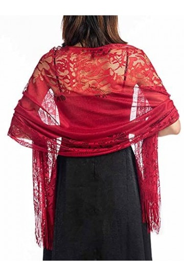 Atigy Châles et Écharpes en Dentelle avec Pompon Doux Chale Foulard pour Robe de Soirée Élégant Étoles Châles de Mariage pour