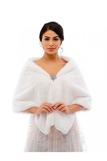 Jovono mariage secret et Châle en fausse fourrure sans manches pour femmes et les filles Blanc 