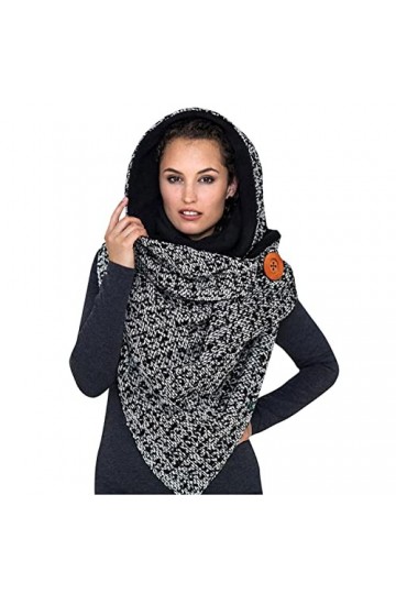 heekpek Écharpe Triangle Echarpe Femme Hiver Chaud Élégant Foulard Imprimé Douce Chic Châle en Laine Retro Mode Avec Bouton, 