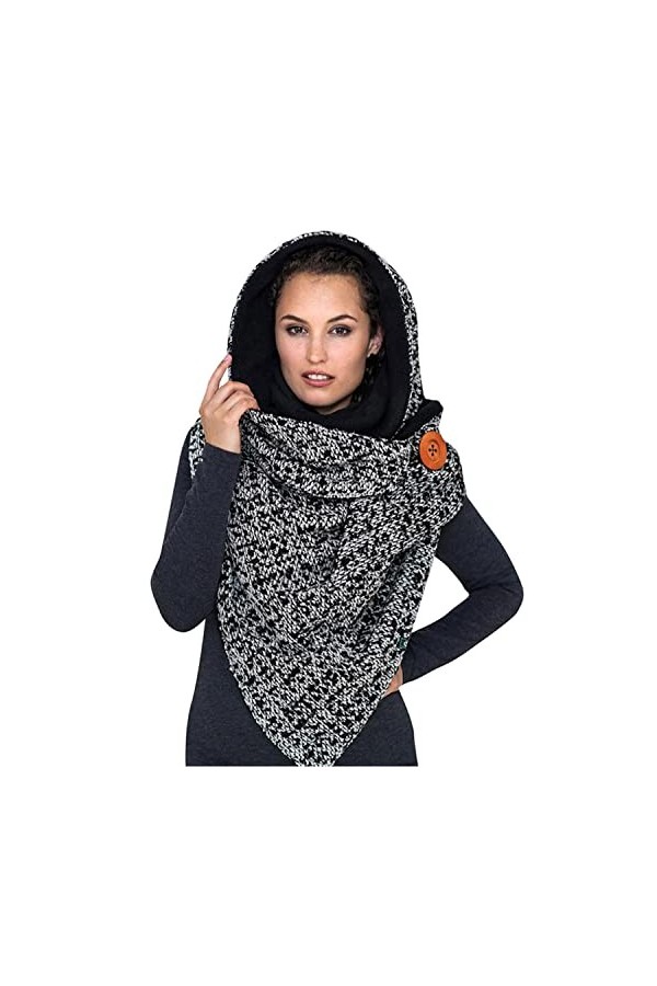 heekpek Écharpe Triangle Echarpe Femme Hiver Chaud Élégant Foulard Imprimé Douce Chic Châle en Laine Retro Mode Avec Bouton, 